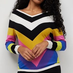 New York and company striped v-neck pullover sweater